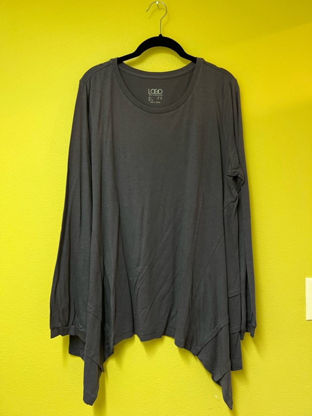 LOGO by Lori Goldstein Women's Charcoal Asymmetrical Long Sleeve Top